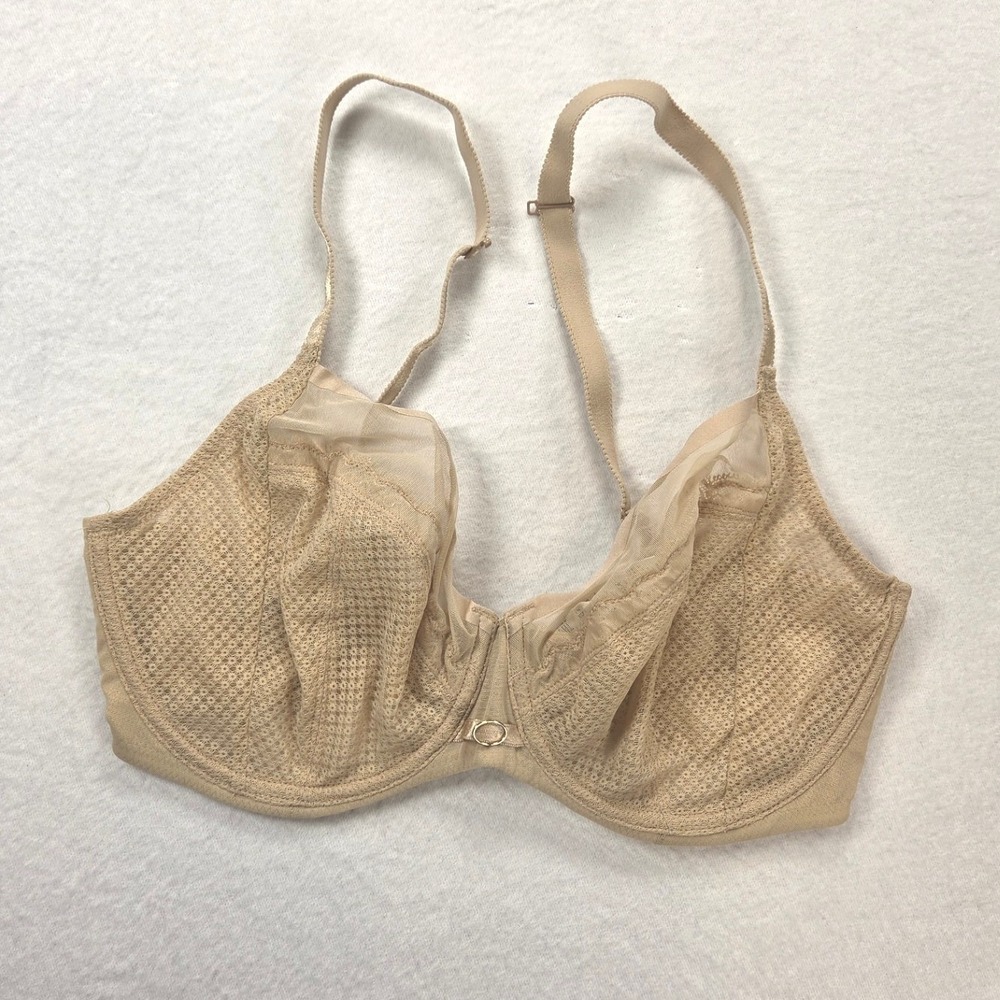 Chantelle Beige Nude Underwire Bra Mesh Lace convertible Racer Back 34 DDD F EUC